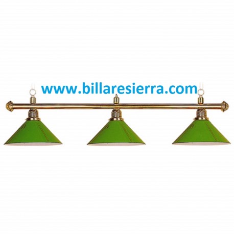 Lámpara billar 3 tulipas verde metal 165cm