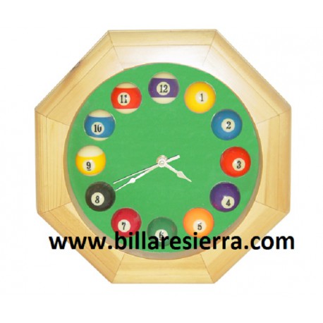 Reloj de pared billar en madera